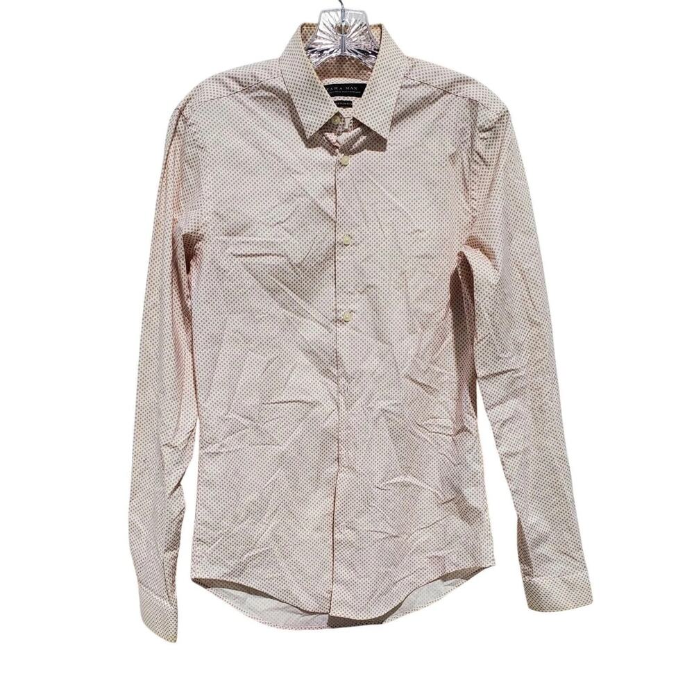 Zara Man Super Slim Fit Shirt Small Beige Maroon Print - Picture 2 of 10